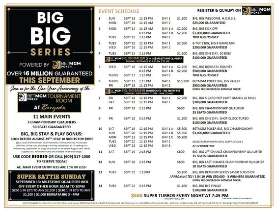 BetMGM Big Big Series flyer, Borgata, Sept 13–23, 2026